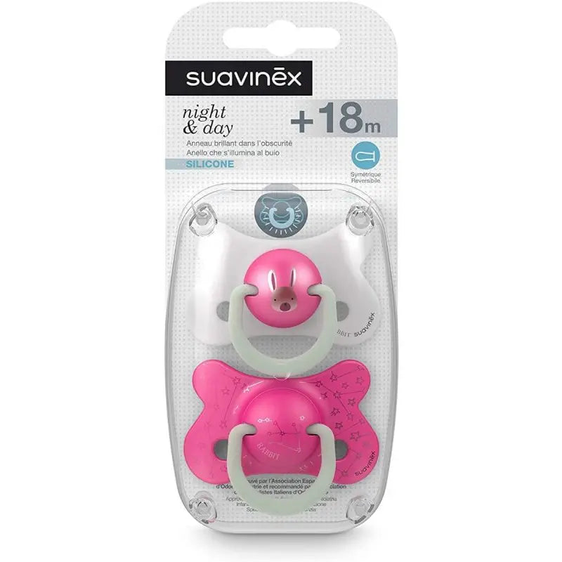 Lot de 2 sucettes réversibles Night and Day 18M+ – Rose – Suavinex - Image 3