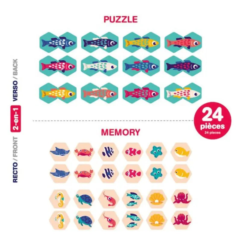 Ludi Memory de bain 2 en 1 Animaux marins Beige - Image 3