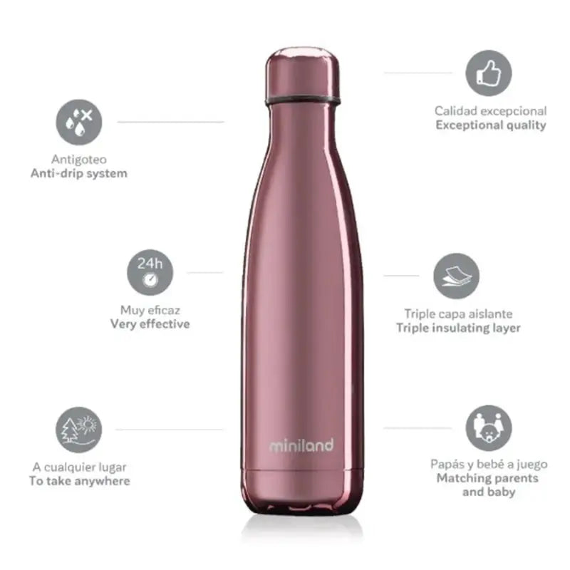 Miniland Bouteille thermos 500ml deluxe rose avec effet chrome - Image 4