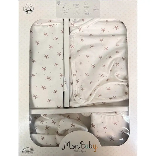 MON BABY Set 5p (Gilet double+Pantalon+Bavoir+Gants+Bonnet)S.night b/beige - Image 1