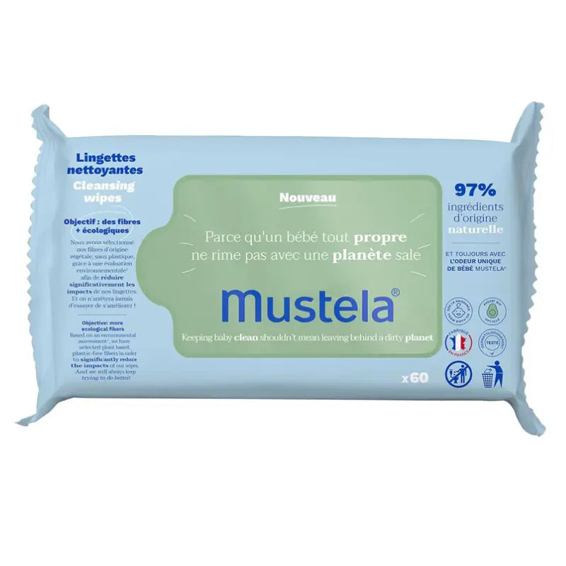 Mustela Lingettes Nettoyantes à l'Avocat BIO - 60 unités - Image 1