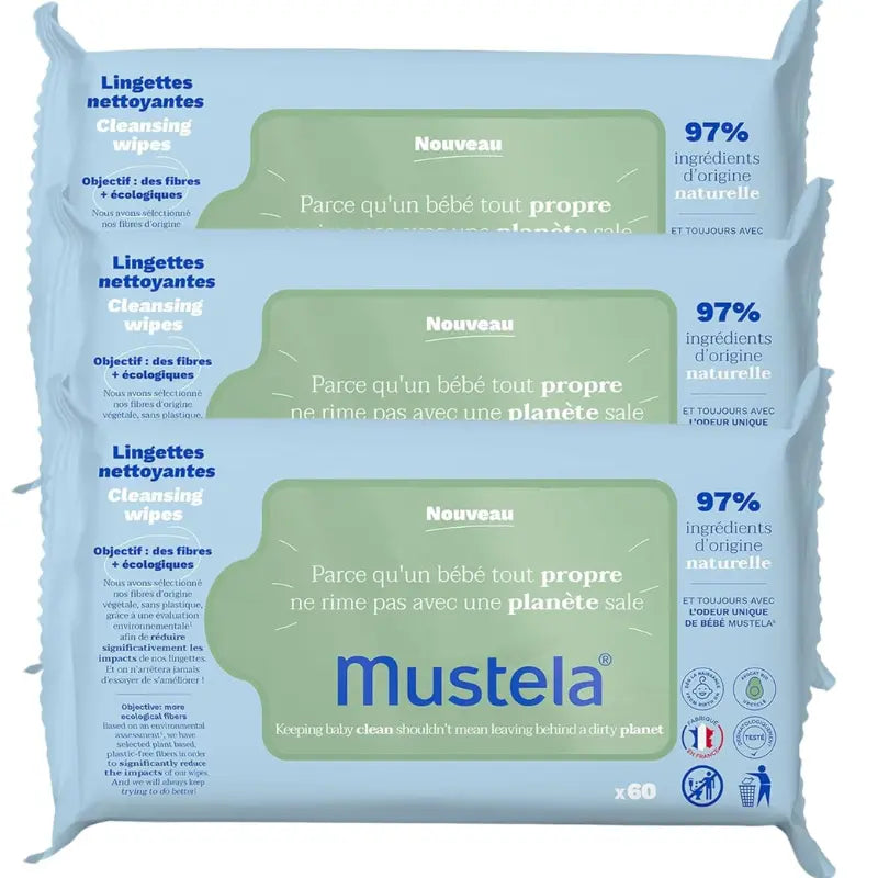 Mustela Lingettes Nettoyantes à l'Avocat BIO - 60 unités - Image 2