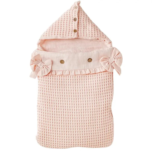 Nid d’Ange Bébé Waffle Douillet Rose avec Capuche AC25886 Andywawa - Image 1