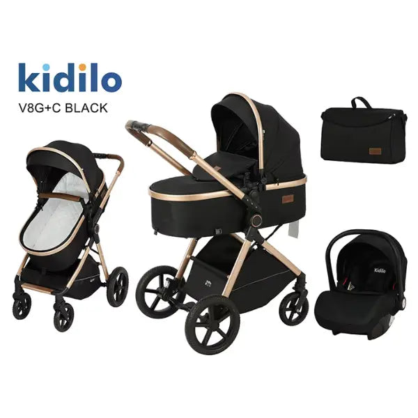Pack Poussette V8G+C Universel 3 en 1 Noir – Kidilo - Image 1