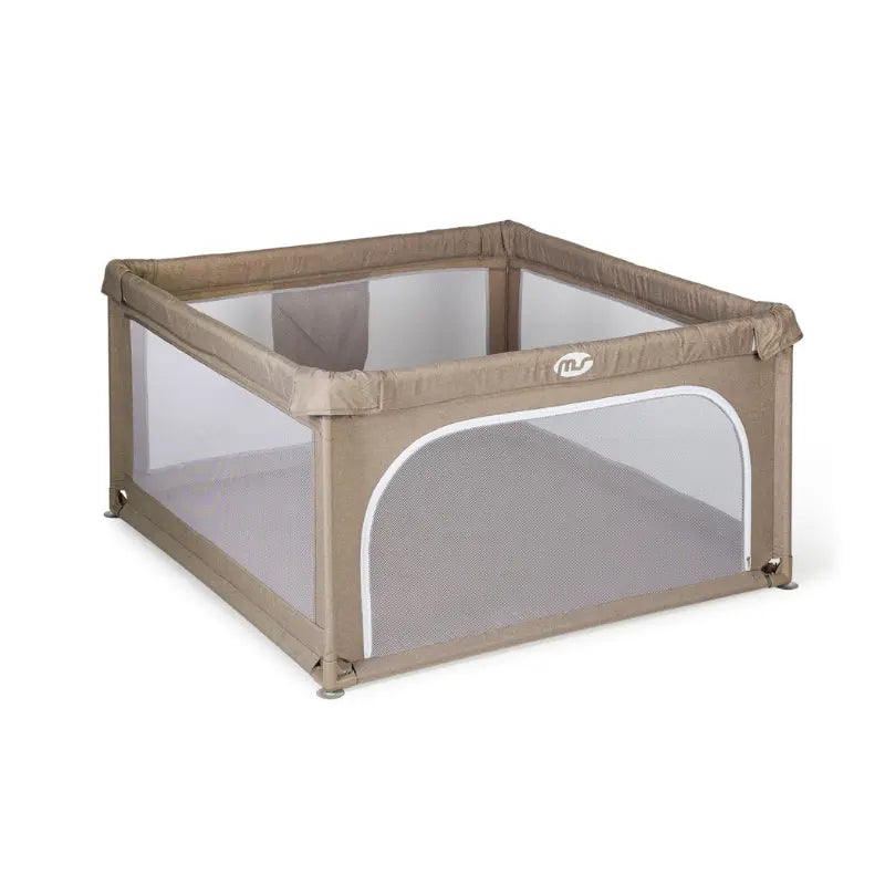 Parc de jeux bébé L 120x120 cm Beige Pliable avec Chatière et Fenêtre en Filet - Image 1