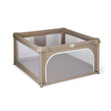 Parc de jeux bébé L 120x120 cm Beige Pliable avec Chatière et Fenêtre en Filet - Image 1