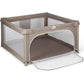 Parc de jeux bébé L 120x120 cm Beige Pliable avec Chatière et Fenêtre en Filet - Image 2