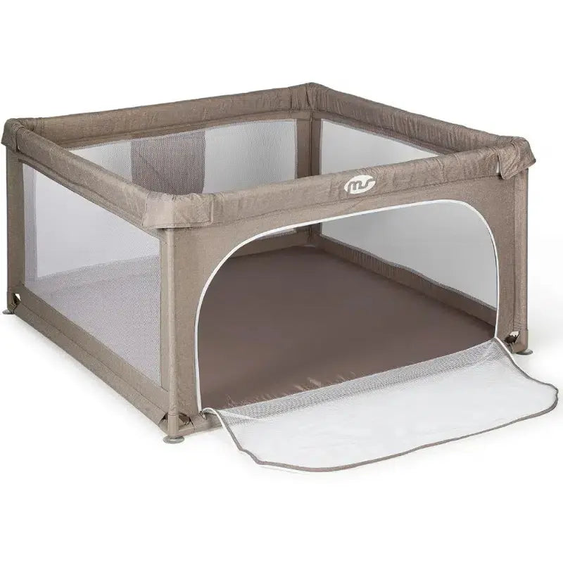 Parc de jeux bébé L 120x120 cm Beige Pliable avec Chatière et Fenêtre en Filet - Image 2