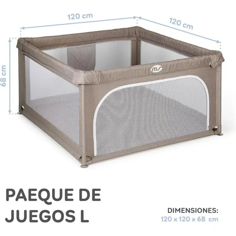 Parc de jeux bébé L 120x120 cm Beige Pliable avec Chatière et Fenêtre en Filet - Image 4