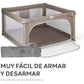 Parc de jeux bébé L 120x120 cm Beige Pliable avec Chatière et Fenêtre en Filet - Image 5