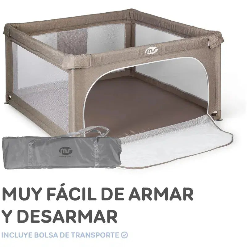 Parc de jeux bébé L 120x120 cm Beige Pliable avec Chatière et Fenêtre en Filet - Image 5