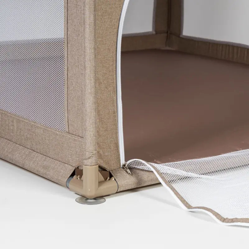 Parc de jeux bébé L 120x120 cm Beige Pliable avec Chatière et Fenêtre en Filet - Image 6