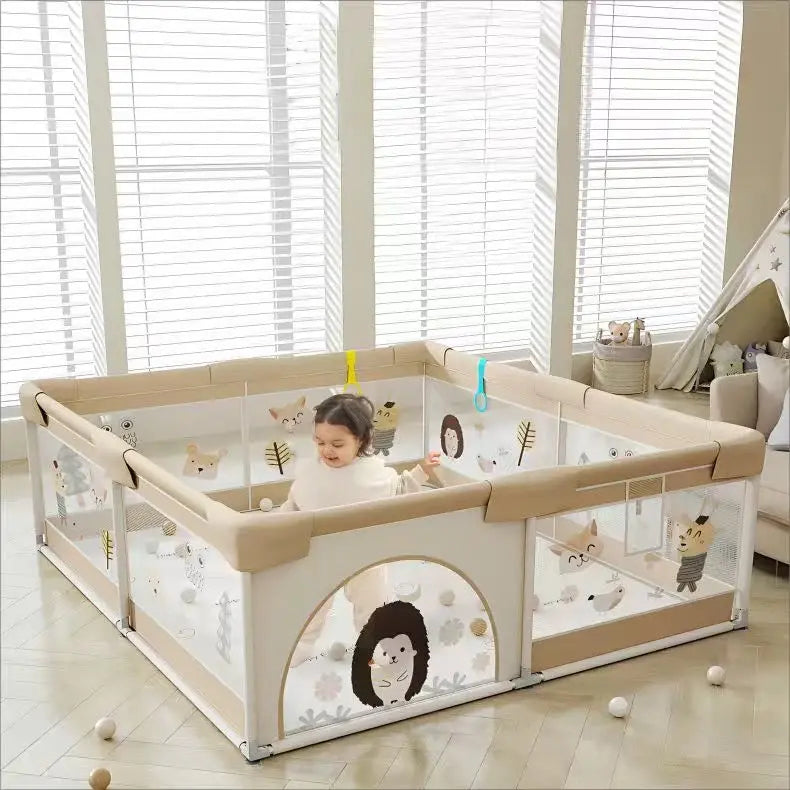 Parc de jeux bébé pliable 200 x 180 x 65 cm Beige avec tapis et balles - Image 2