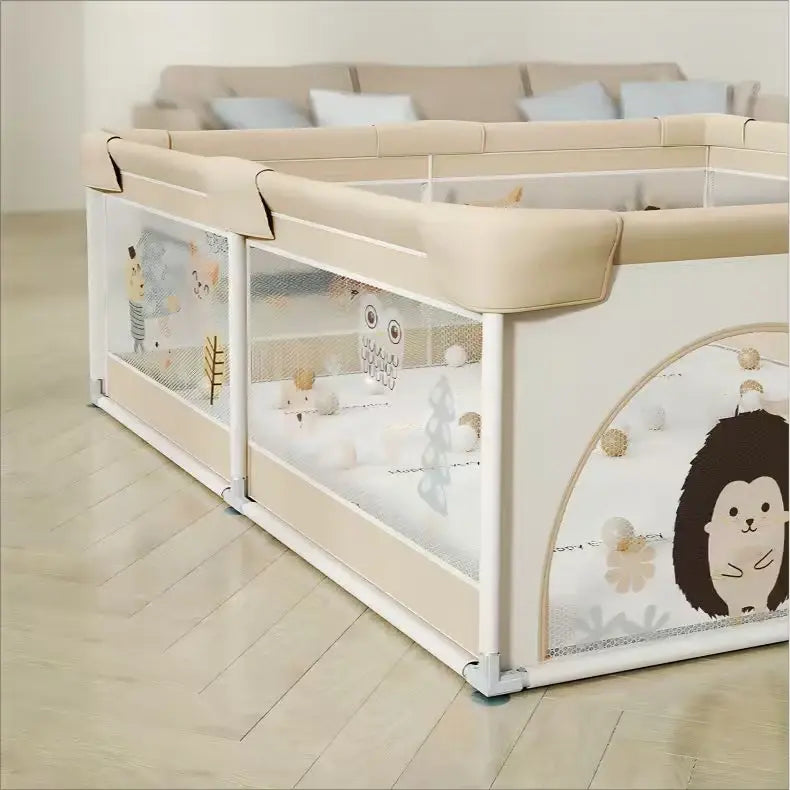 Parc de jeux bébé pliable 200 x 180 x 65 cm Beige avec tapis et balles - Image 5