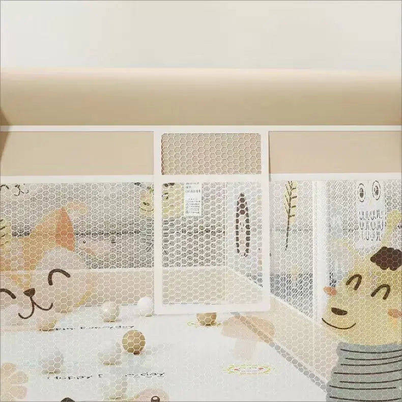 Parc de jeux bébé pliable 200 x 180 x 65 cm Beige avec tapis et balles - Image 7