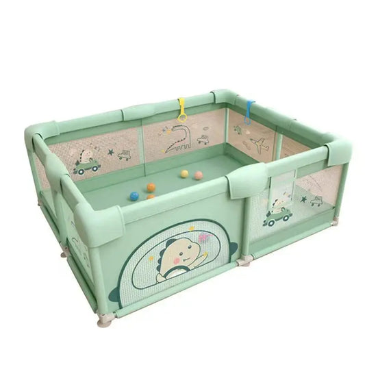 Parc de jeux bébé pliable 200 x 180 x 65 cm Vert avec tapis et balles - Image 1