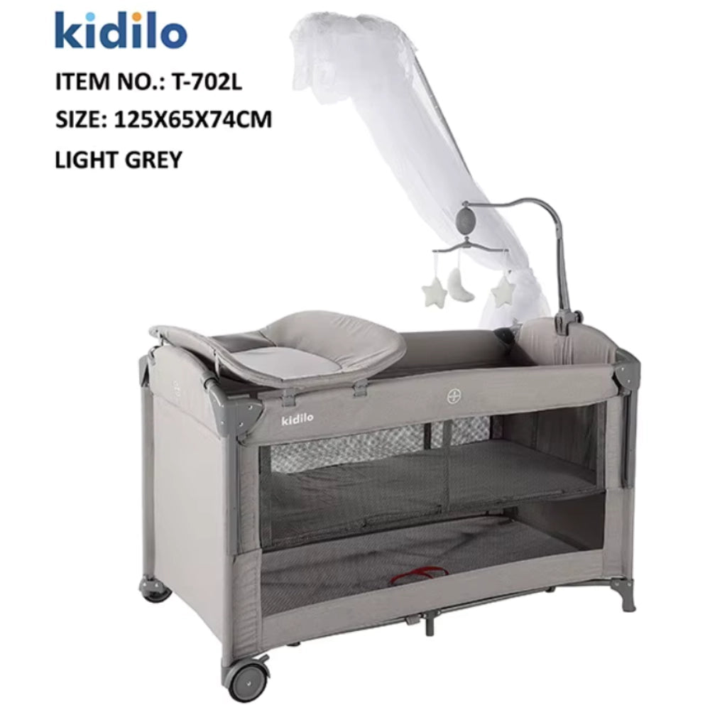 Parc lit cododo Pliable et Portable pour Nouveau-Né T-702L - Gris - Image 1