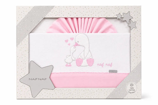 Parure de Lit Bébé NAF NAF – Broderie Canards Blanc et Rose - Image 1