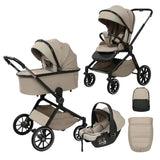 Poussette 3 en 1 Kidilo – Nacelle, Siège Auto et Confort Total dès la Naissance – Biege - Image 1