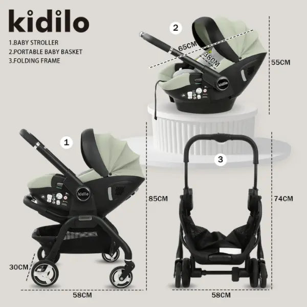 Poussette 3 en 1 Kidilo pour bébé de 0 à 3 ans avec siège auto - Bleu - Image 2