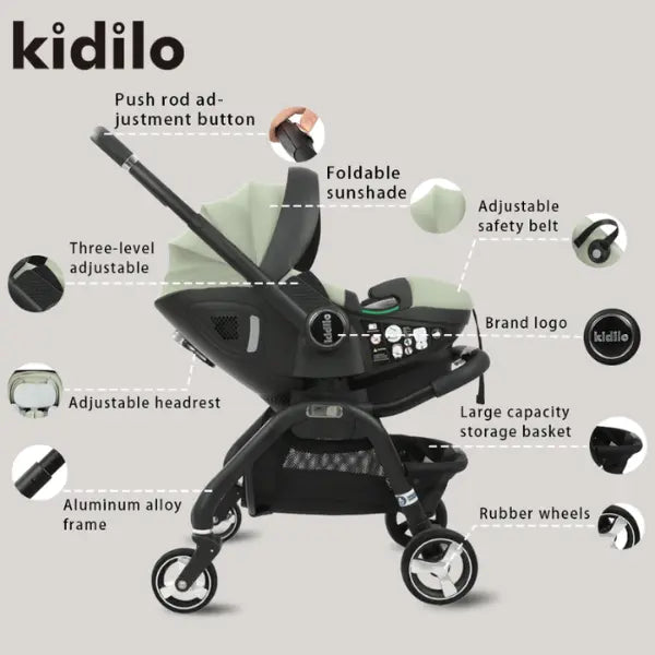 Poussette 3 en 1 Kidilo pour bébé de 0 à 3 ans avec siège auto - Bleu - Image 3