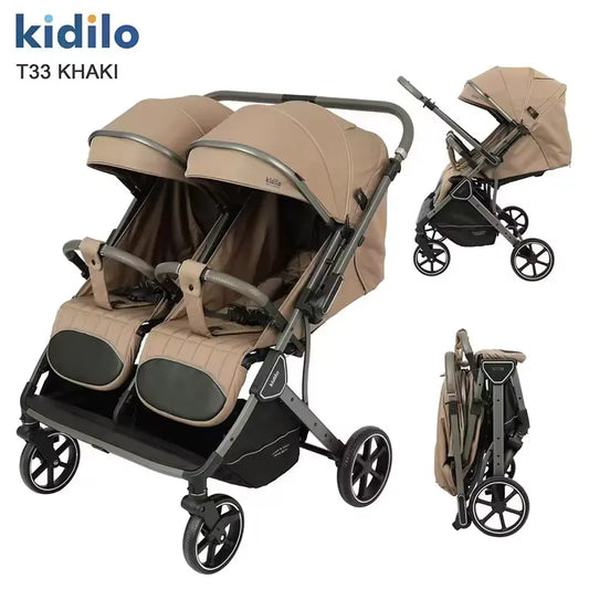 Poussette jumeaux Kidilo T33 khaki - Image 1