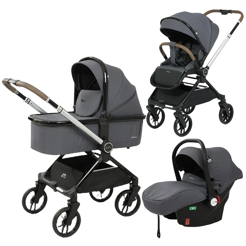 Poussette trio Kidilo D900 3 en 1 Gris foncé - Image 1