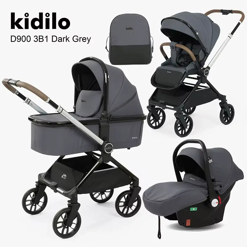 Poussette trio Kidilo D900 3 en 1 Gris foncé - Image 2