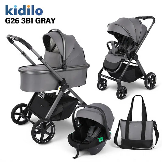 Poussette Trio Kidilo G26 3 en 1 Gris - Image 1