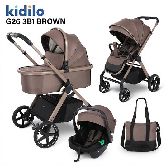 Poussette Trio Kidilo G26 3 en 1 Marron - Image 1
