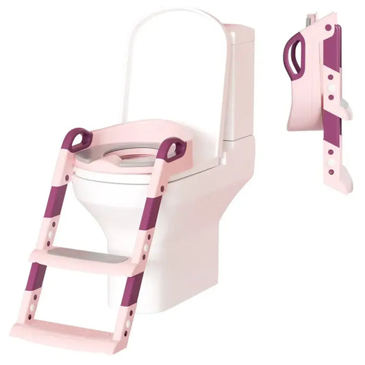Réducteur de toilettes pliable avec échelle 3 ans et plus - Rose et violet - Image 1