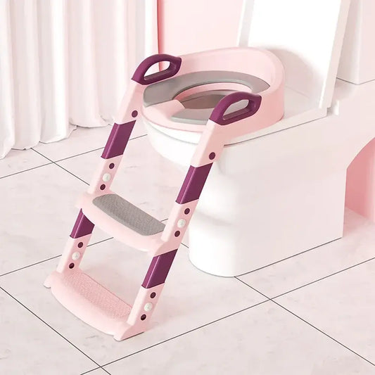 Réducteur de toilettes pliable avec échelle 3 ans et plus - Rose et violet - Image 3