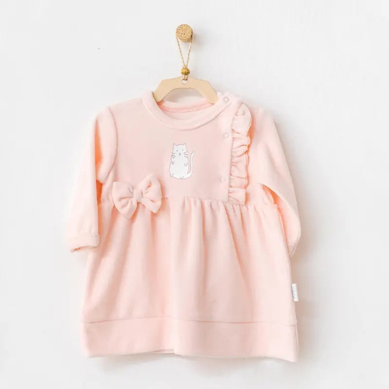 Robe bébé en velours à motifs de chats Andywawa AC21120 Rose - Image 1