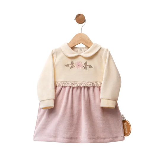 Robe bébé en velours avec broderie florale et col claudine - Image 1