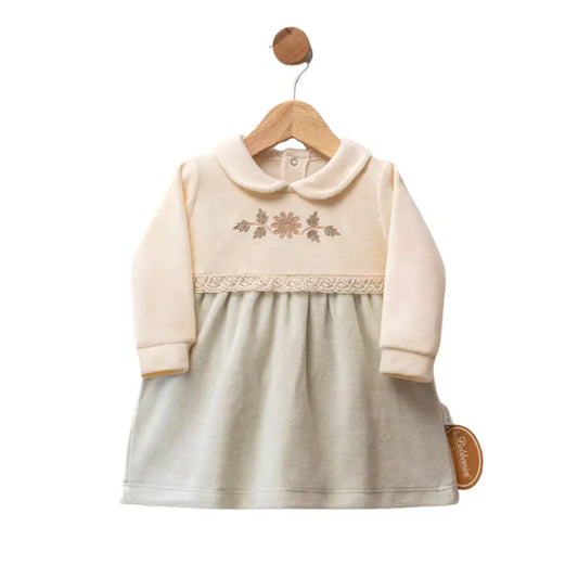 Robe bébé en velours avec broderie florale et col claudine - Image 3