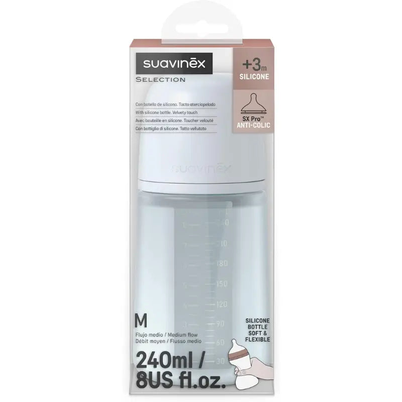 Suavinex Biberon Silicone Colour Essence Bleu Débit moyen 240 ml - Image 4