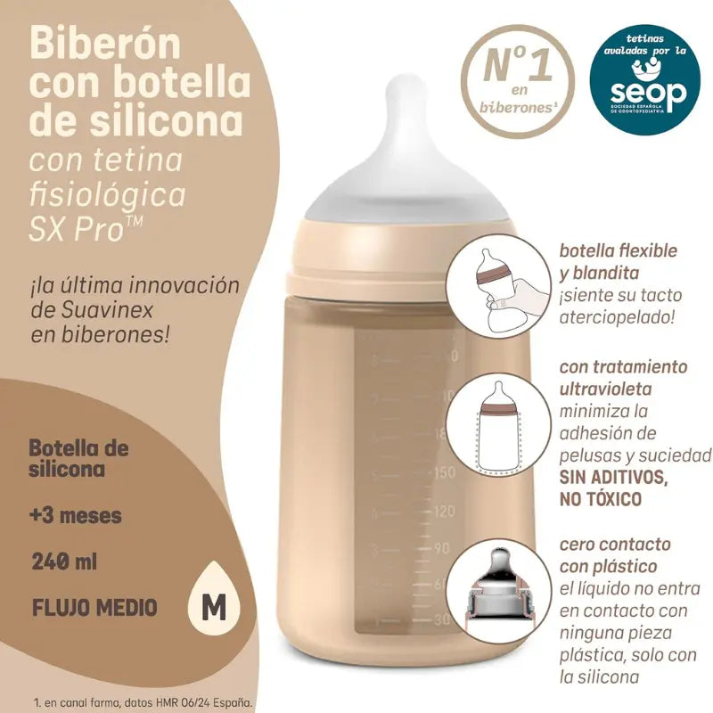 Suavinex Biberon Silicone Colour Essence Bleu Débit moyen 240 ml - Image 6