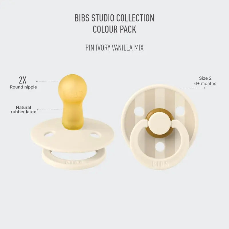 Sucette Bibs Colour Studio Lot de 2 – Ronde, Latex Naturel, Sans BPA – Bleu Ciel - Pin - Image 4