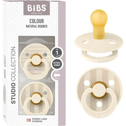 Sucette Bibs Colour Studio Lot de 2 – Ronde, Latex Naturel, Sans BPA – Ivoire, Vanille - Pin
