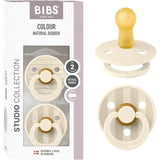 Sucette Bibs Colour Studio Lot de 2 – Ronde, Latex Naturel, Sans BPA – Ivoire, Vanille - Pin - Image 1