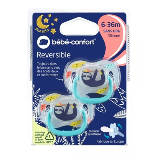 Sucette Lazy Sloth Réversible Phospho Silicone 6-36M x2 – Bébé Confort - Image 1