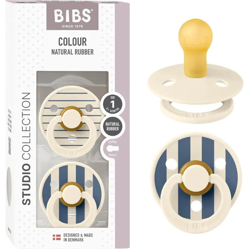 Sucettes Bibs Colour Studio Lot de 2 – Tétine ronde, Latex Naturel, Sans BPA – Bleu Acier, Ivoire - Pin