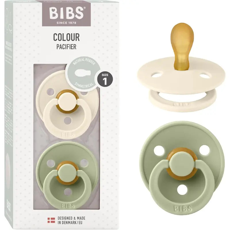 Sucettes BIBS Colour Symétriques – Sans BPA, Tétine Symétrique en Latex Naturel – Ivoire-Sauge