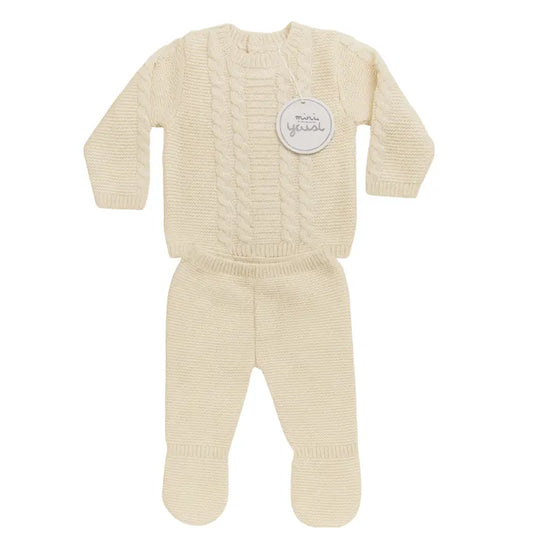 Tenue tricotée bébé en coton doux crème – Mini Yatsi - Image 1