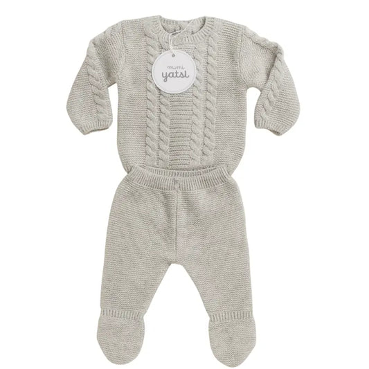 Tenue tricotée bébé en laine douce gris clair – Mini Yatsi - Image 1