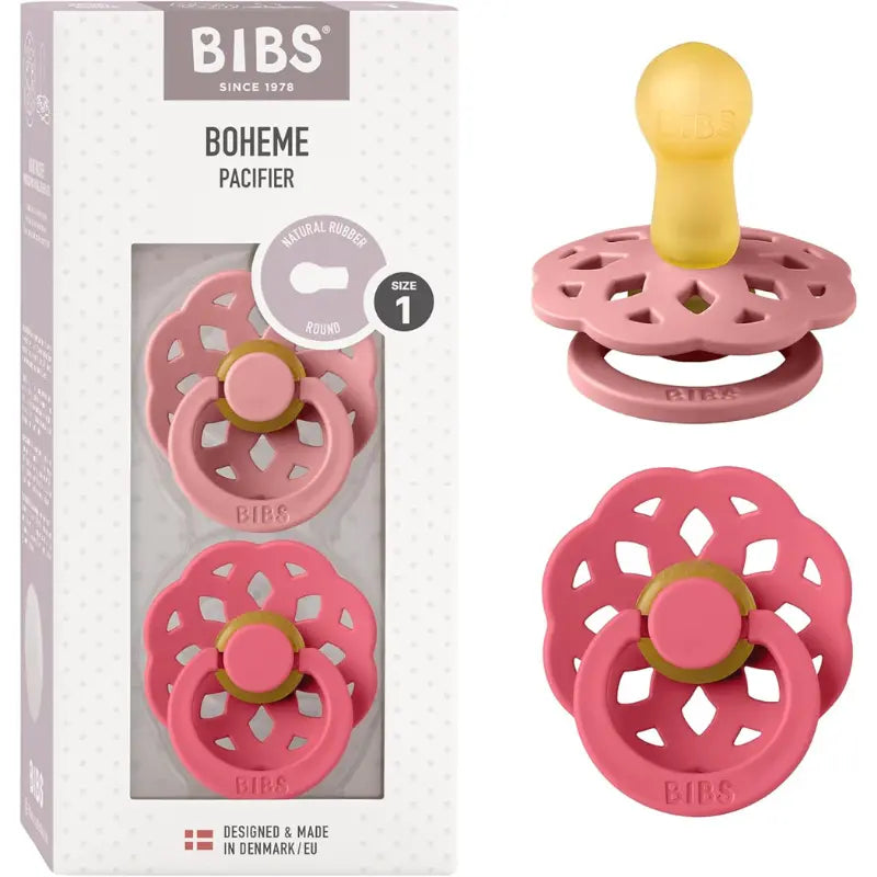 Tétine BIBS Bohème sans BPA – Tétine symétrique en latex de caoutchouc naturel – Rose poudré - Corail - Image 1