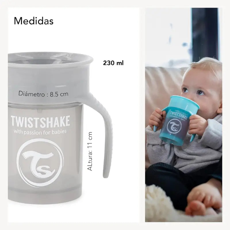 Twistshake Tasse d'Entraînement 230ml 6M+ - Gris Pastel - Image 3